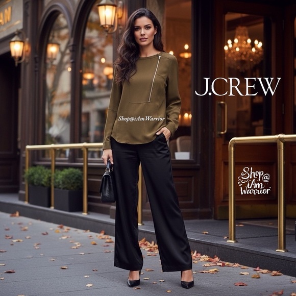 J.Crew Collection olive/brown luxe silk asymmetrical zip top *shop@iamwarrior - Picture 1 of 10